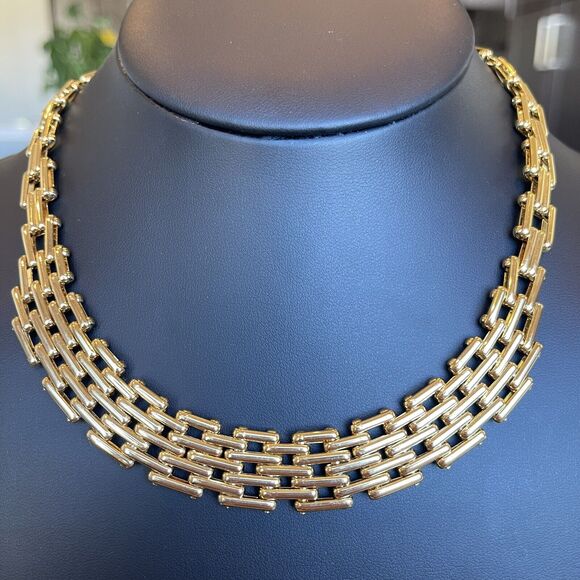 Vintage Graduated Gate Link Necklace Estate Jewelry Gold Tone 16” Statement - Picture 1 of 5